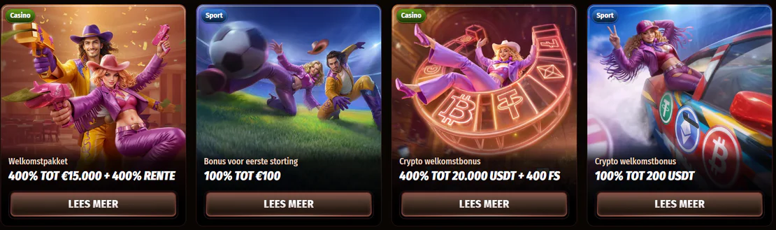 WestAce Casino promoties met een welkomstbonus tot €15.000, 400 gratis spins, sportbonussen en crypto welkomstaanbiedingen